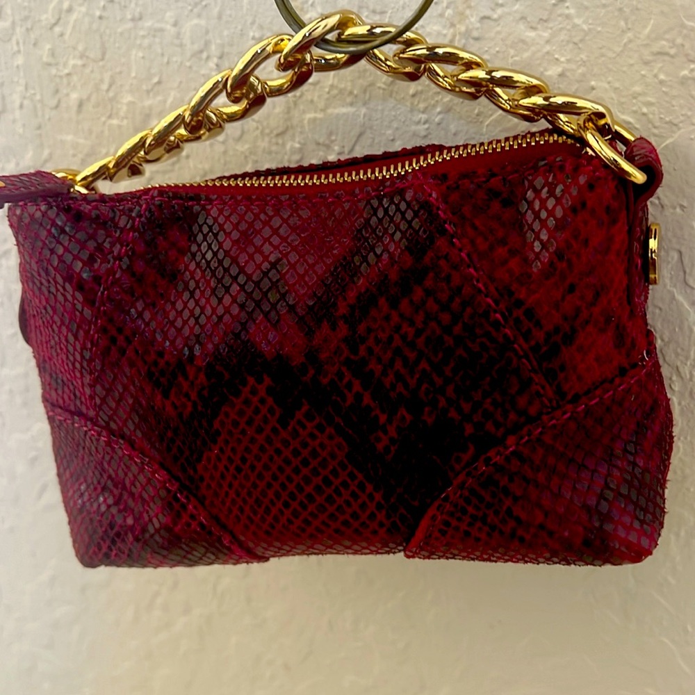 COPY - Michael Kors  Python Embossed Red  mini Bag. Gold Chain handle Rare.
